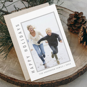 Simple Modern Happy Holidays Photo Grey Holiday Card
