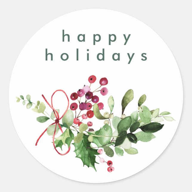 Simple Modern Happy Holidays Snow White Classic Round Sticker (Front)