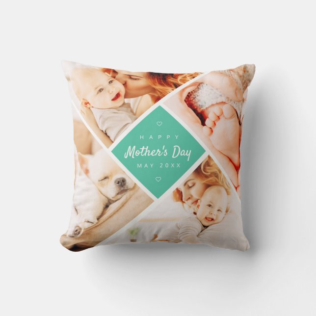 Simple Modern Happy Mother's Day Custom Photo Cushion (Front)