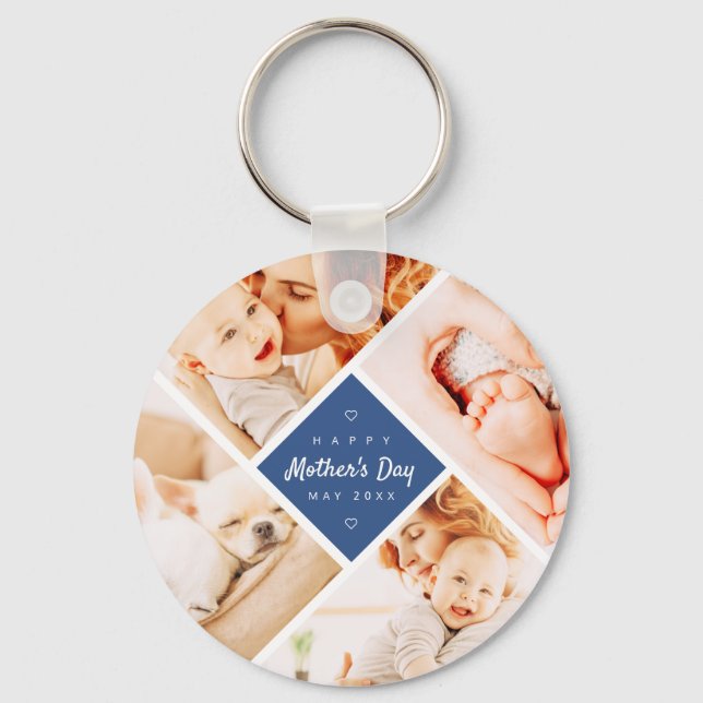 Simple Modern Happy Mother's Day Custom Photo Key Ring (Front)