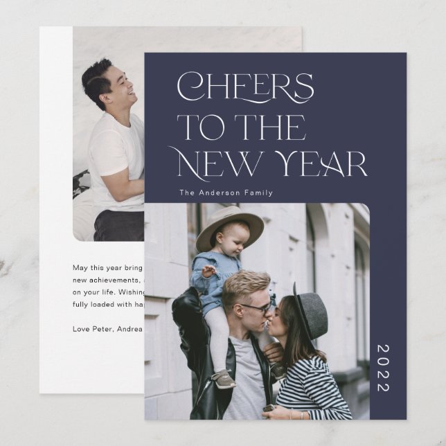 Simple Modern Happy New Year 2022 Photo Holiday Ca (Front/Back)
