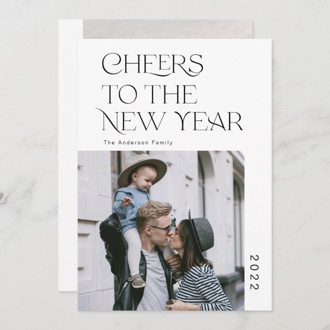 Simple Modern Happy New Year 2022 Photo Holiday Card (Front/Back)