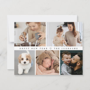 Simple Modern Happy New Year Family Photo Collage Holiday Card