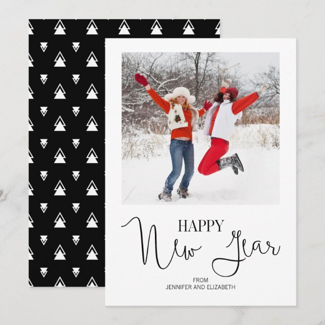 Simple Modern Happy New Year's Photo Card (Front/Back)