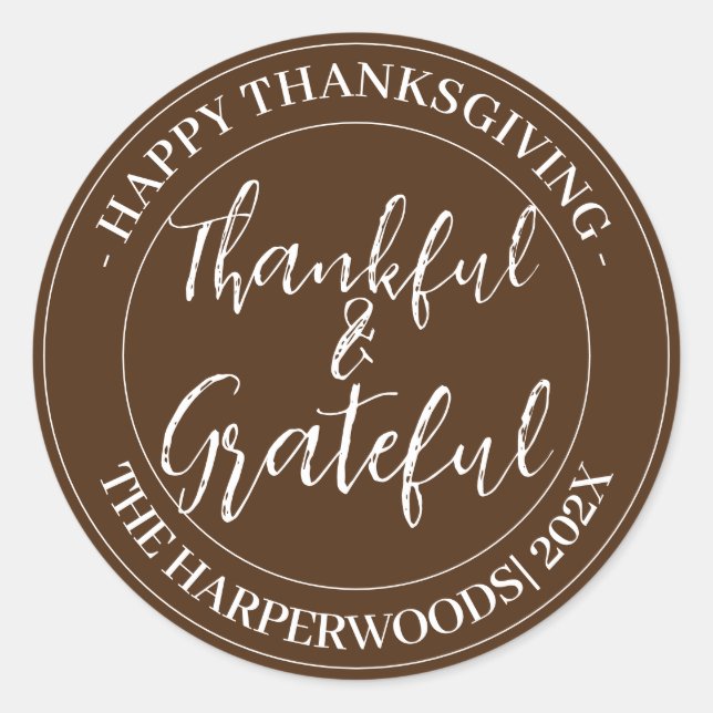 Simple Modern Happy thanksgiving family Classic Round Sticker (Front)