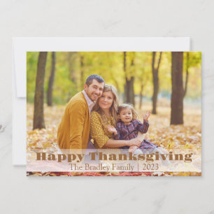Simple Modern Happy Thanksgiving family two photo Holiday Card