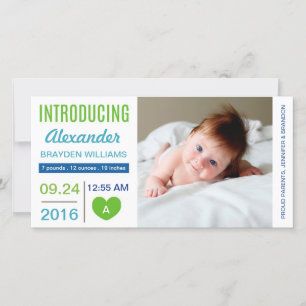 Simple Modern Heart Birth Announcement / Blue Aqua