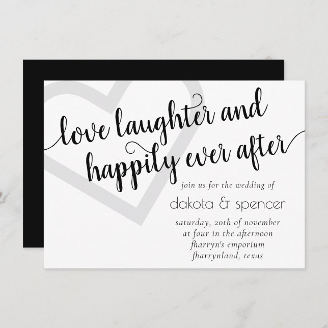 Simple Modern Heart | Classic Black and White Invitation (Front/Back)