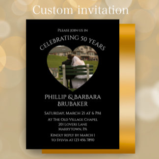 Simple Modern Heart Photo 50th Wedding Anniversary Invitation