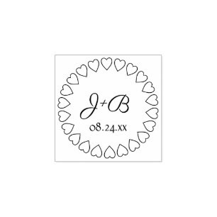 Simple Modern Hearts Wreath Elegant Script Wedding Rubber Stamp