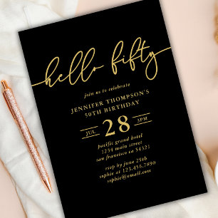 Simple Modern Hello Fifty 50th Photo Birthday Invitation