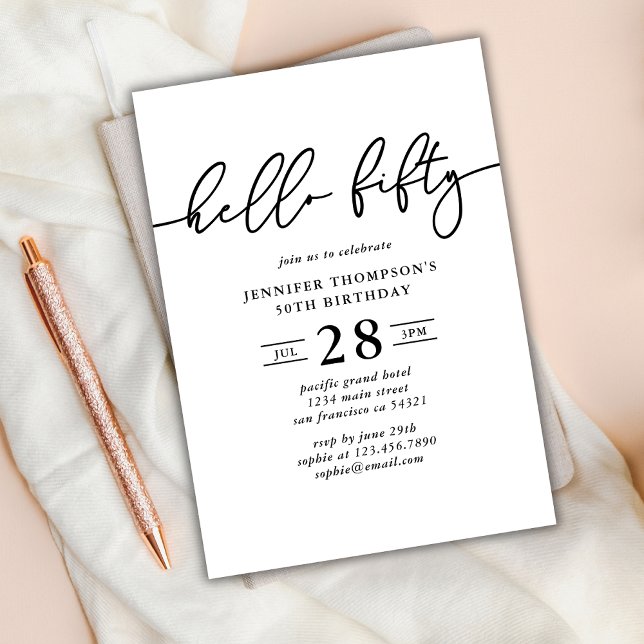 Simple Modern Hello Fifty 50th Photo Birthday Invitation (Creator Uploaded)