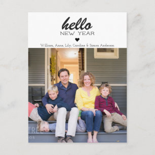 Simple Modern Hello Happy New Year Heart Photo Postcard