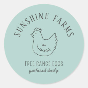 Simple Modern Hen Farm Fresh Eggs Blue Classic Round Sticker