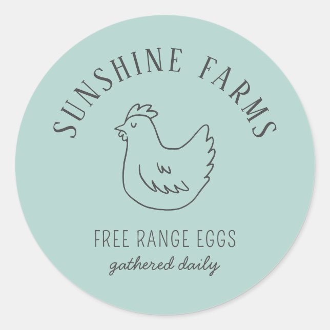 Simple Modern Hen Farm Fresh Eggs Blue Classic Round Sticker (Front)
