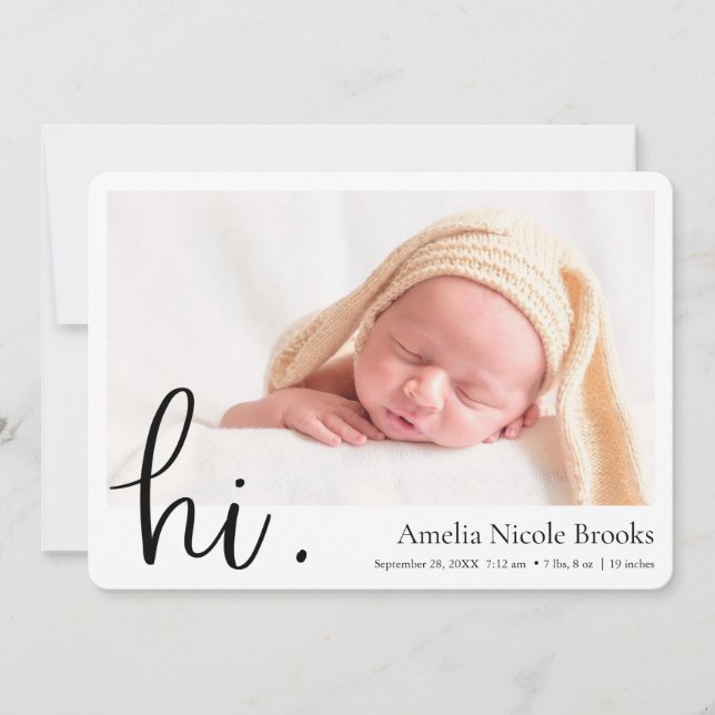 Simple Modern Hi Custom Photo Birth Announcement (Front)
