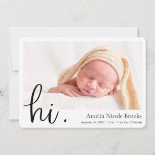 Simple Modern Hi Custom Photo Birth Announcement