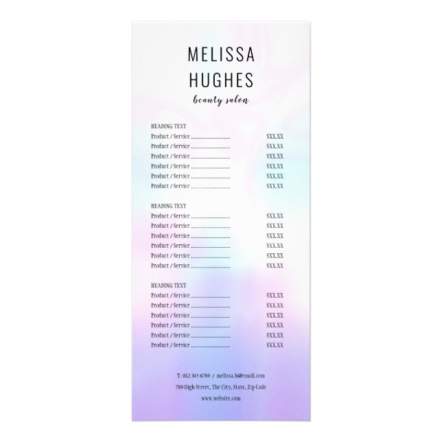 Simple Modern Holographic Salon Service Menu (Front)
