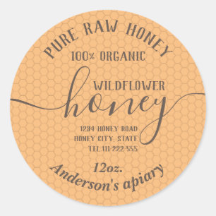 Simple modern honey comb honey jar classic round sticker
