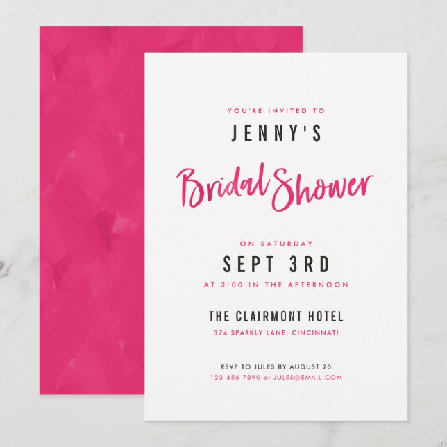 Simple Modern Hot Pink Bridal Shower Invitations (Front/Back)