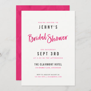 Simple Modern Hot Pink Bridal Shower Invitations