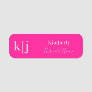 Simple Modern Hot Pink Monogram Employee Name Tag