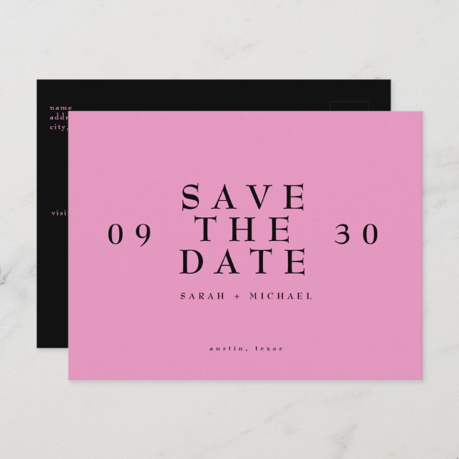 Simple Modern Hot Pink Wedding Save The Date Postcard (Front/Back)