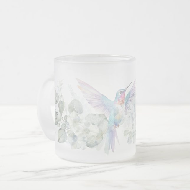 Simple Modern hummingbird floral flower for her Frosted Glass Coffee Mug (Front Left)