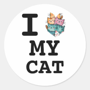 Simple Modern "I Love My Cat" Portrait Sticker
