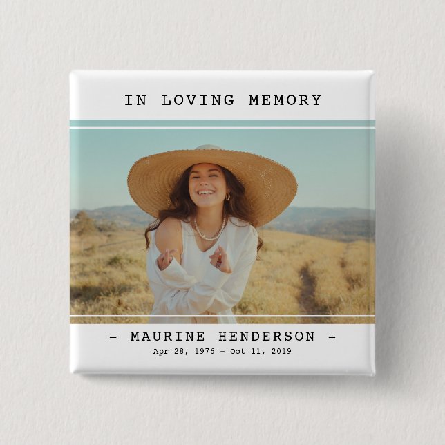 Simple Modern In Loving Memory Photo Memorial  15 Cm Square Badge (Front)