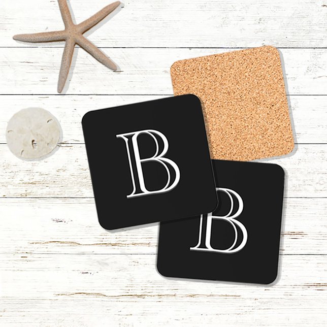 Simple Modern Initial Chic Letter Black and White  Coaster (Creator Uploaded)