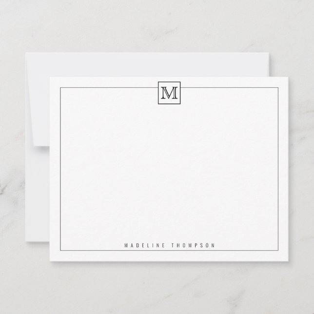 Simple Modern Initial Monogram Square Border Black Card (Front)
