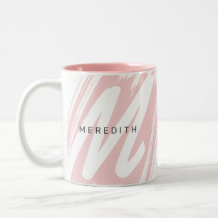 Simple Modern Initial & Name Blush Pink & White Two-Tone Coffee Mug