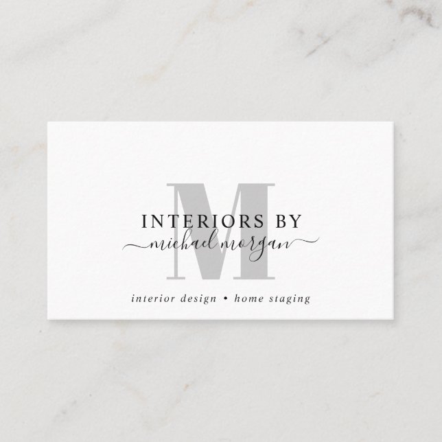 Simple Modern Interior Designer Script Business  Card (Front)