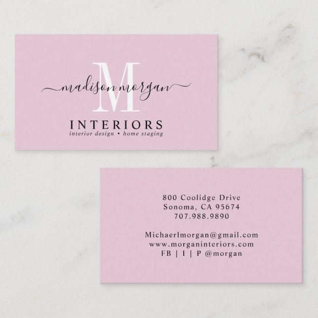 Simple Modern Interior Designer Script Dusty Pink Business Card (Front/Back)