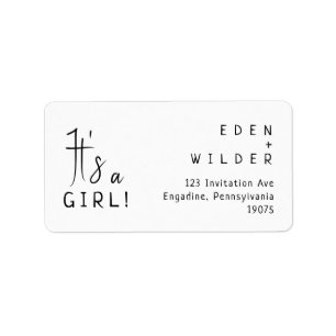 Simple Modern It's A Girl RSVP Return Address Label
