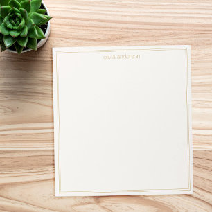 Simple Modern Ivory Gold Two Border Monogram Notepad