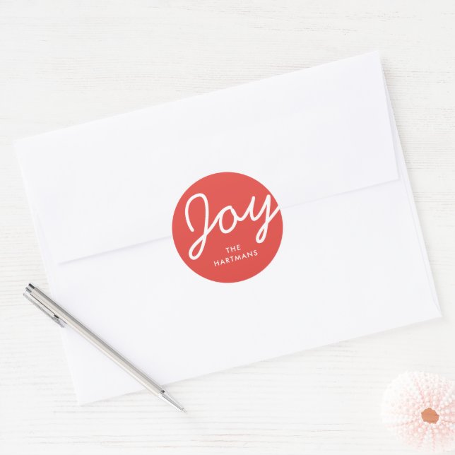 Simple Modern Joy Custom Colour Christmas Name Classic Round Sticker (Envelope)