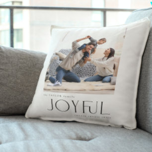 Simple Modern Joyful Family 2 Photo Christmas Cushion