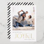 Simple Modern Joyful Family Photo Christmas Gold Foil Holiday Card<br><div class="desc">Let go of gimmicky holiday cards this year and opt for something more meaningful and memorable, to reflect your stylish spirit this holiday season. Featuring a stark, minimalist style, this black and white photo holiday card stands out thanks to its bold and beautiful modern typography in gold foil that's sure...</div>