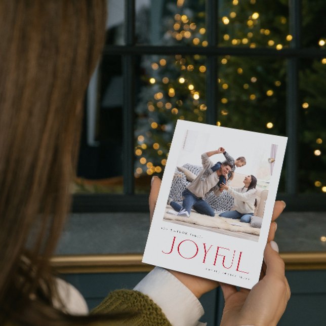 Simple Modern Joyful Red Family Photo Christmas Holiday Card (Creator Uploaded)