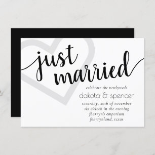 Simple Modern Just Married Black Heart Reception Invitation