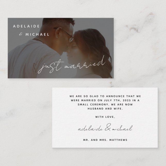 Simple Modern Just Married Wedding Photo Card (Front/Back)