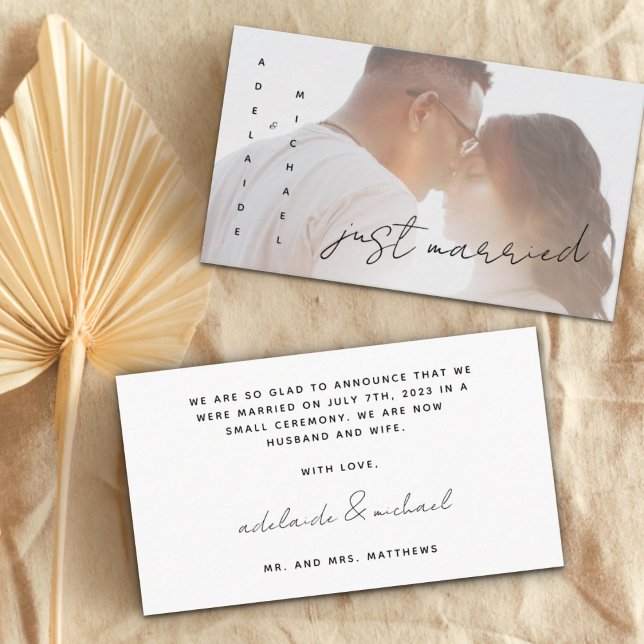 Simple Modern Just Married Wedding Photo Card (Creator Uploaded)