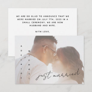 Simple Modern Just Married Wedding Photo Card