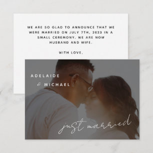 Simple Modern Just Married Wedding Photo Card