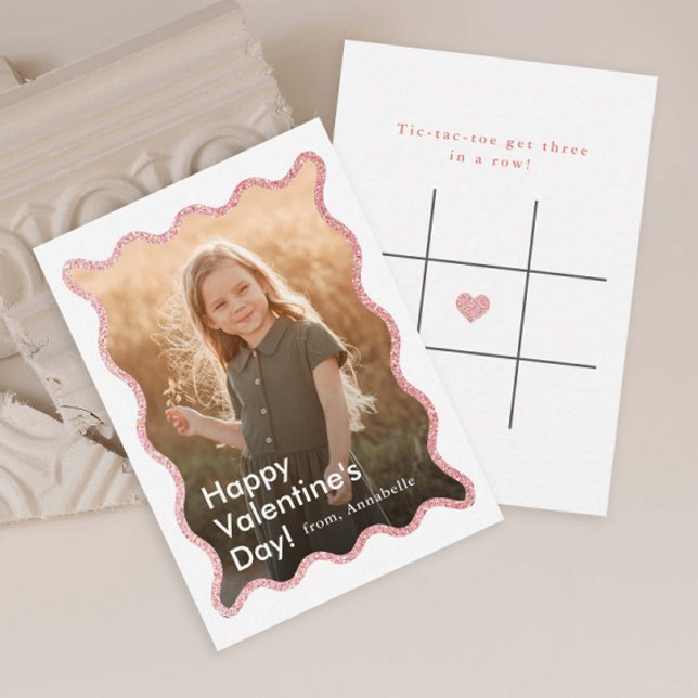 Simple Modern Kids Photo Classroom Valentine's Card (Modern Kids Photo Classroom Valentine's Day Card with Tic-Tac-Toe game on the back.)