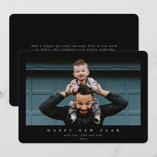 Simple Modern Large Single Photo Happy New Year Holiday Card (Front/Back)