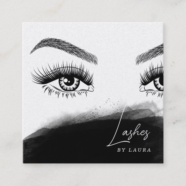 Simple Modern Lashes Eyes and Brows Hand drawn  Square Business Card (Front)