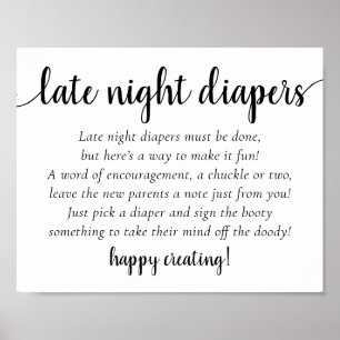 Simple Modern Late Night Diapers   Classic Shower Poster